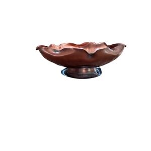 Gregorian Solid Copper Ruffled Pedestal Bowl Paul Revere Shoppe Hammered Vintage